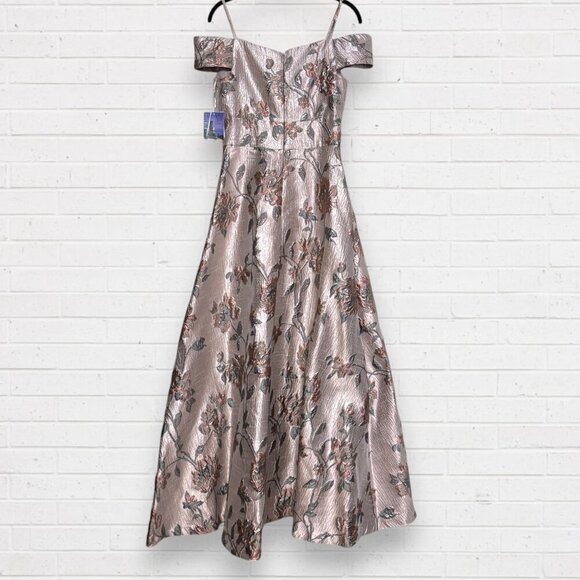 New NIGHTWAY NY Off The Shoulder Brocade 21937 Rose Ball Prom Gown Slit Formal 4 - Picture 3 of 13